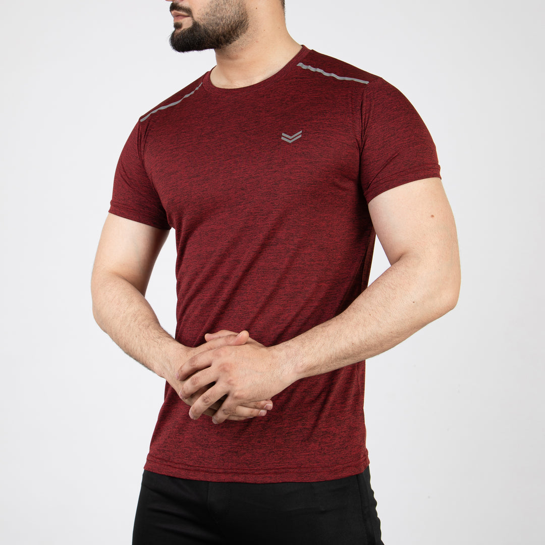 Textured Maroon Quick Dry T-Shirt with Shoulder Reflectors
