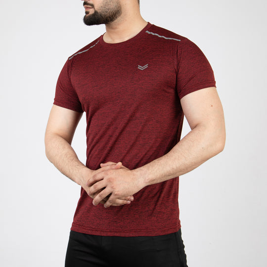 Textured Maroon Quick Dry T-Shirt with Shoulder Reflectors