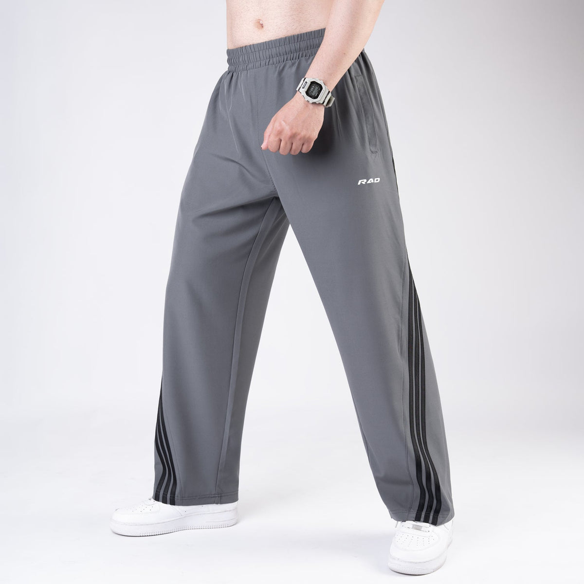 Gray Micro with Slant Stripes Baggy Fit Trousers