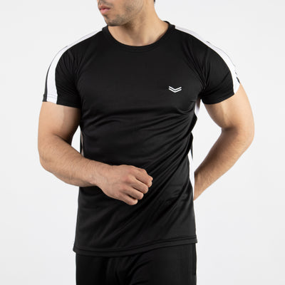 Black Hybrid Series Quick Dry T-Shirt with White Mesh Panels