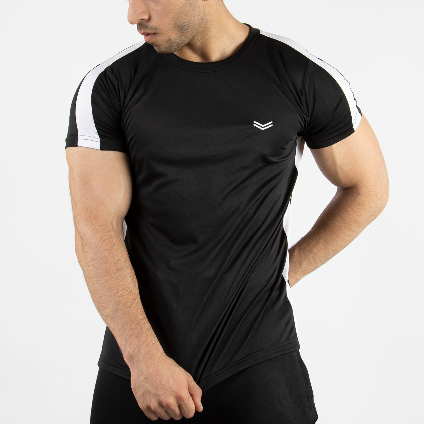 Black Hybrid Series Quick Dry T-Shirt with White Mesh Panels