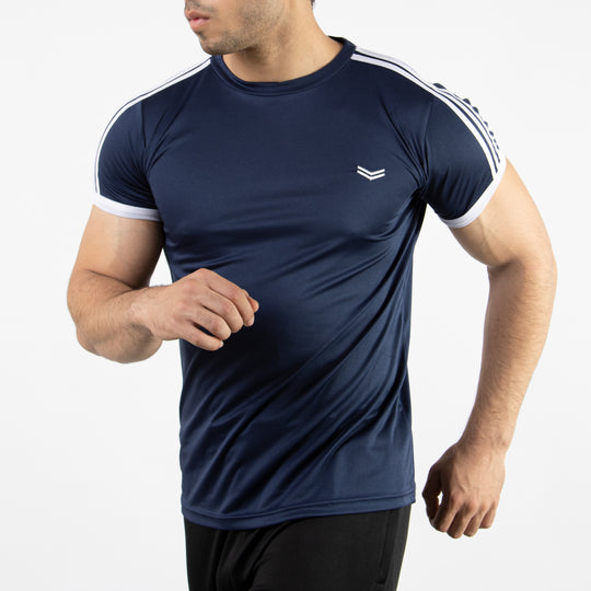 Navy Quick Dry Ringer T-Shirt with Three Shoulder Stripes