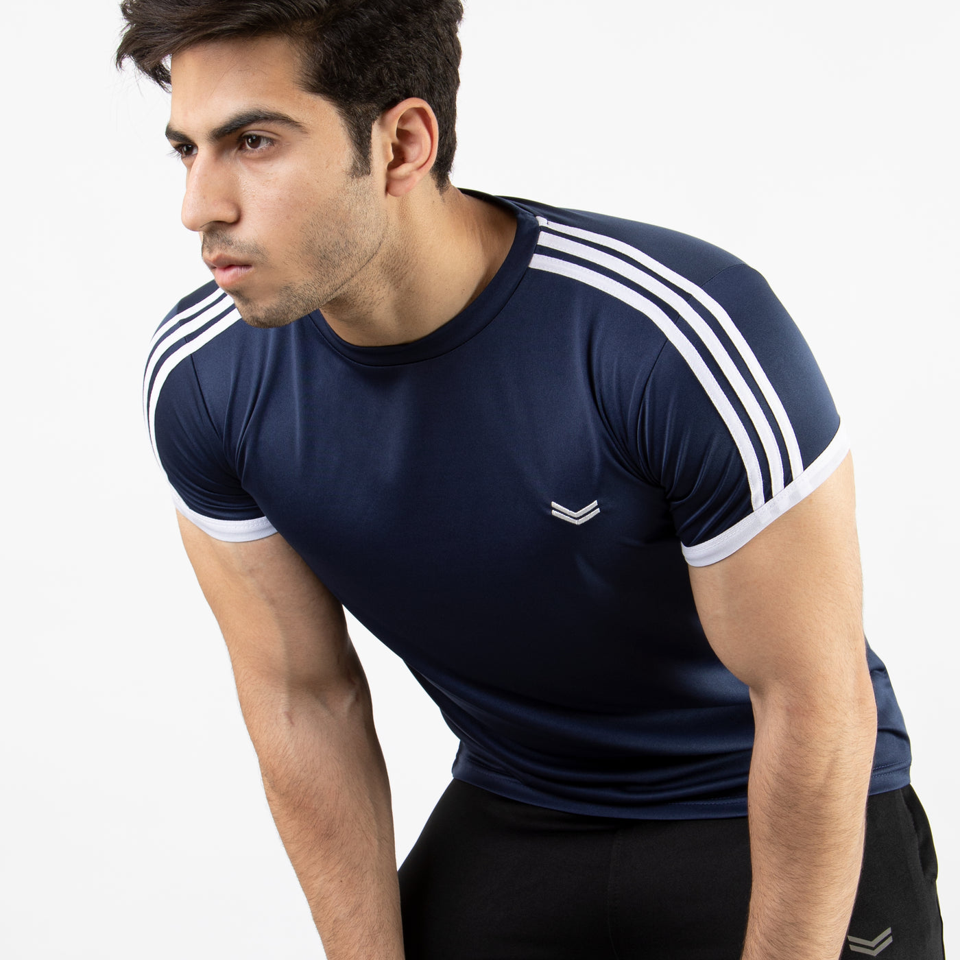 Navy Quick Dry Ringer T-Shirt with Three Shoulder Stripes