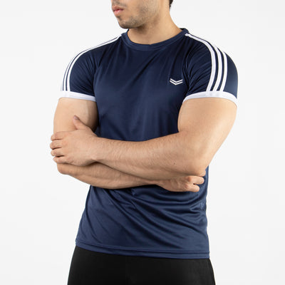 Navy Quick Dry Ringer T-Shirt with Three Shoulder Stripes