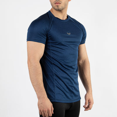 Textured Navy Quick Dry Tee with Thread Detailing & Reflector Logo
