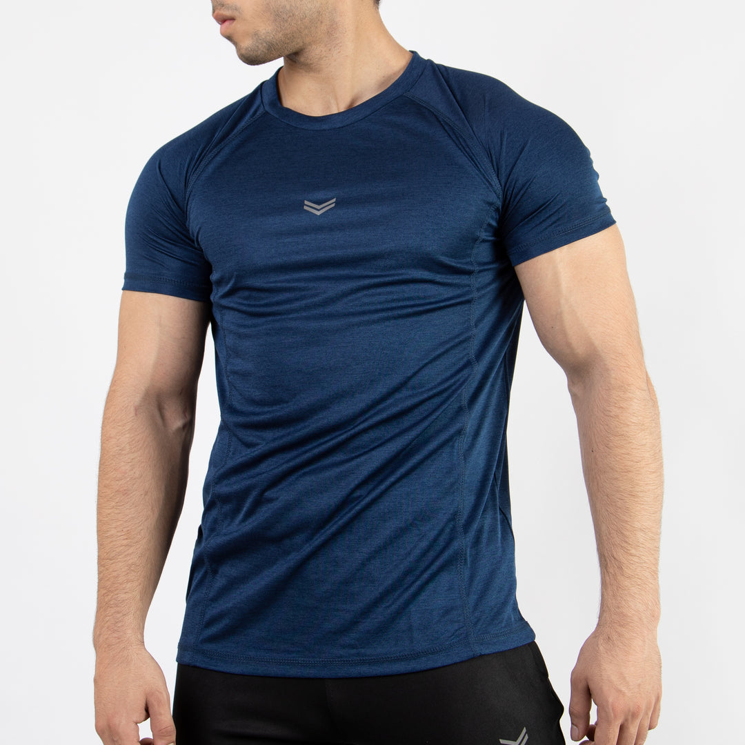Textured Navy Quick Dry Tee with Thread Detailing & Reflector Logo