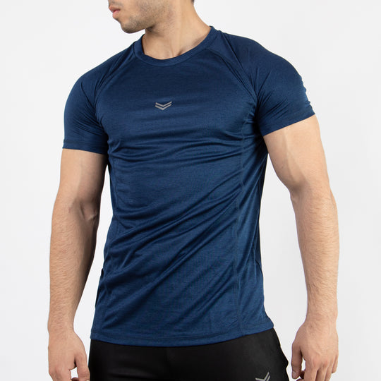 Textured Navy Quick Dry Tee with Thread Detailing & Reflector Logo