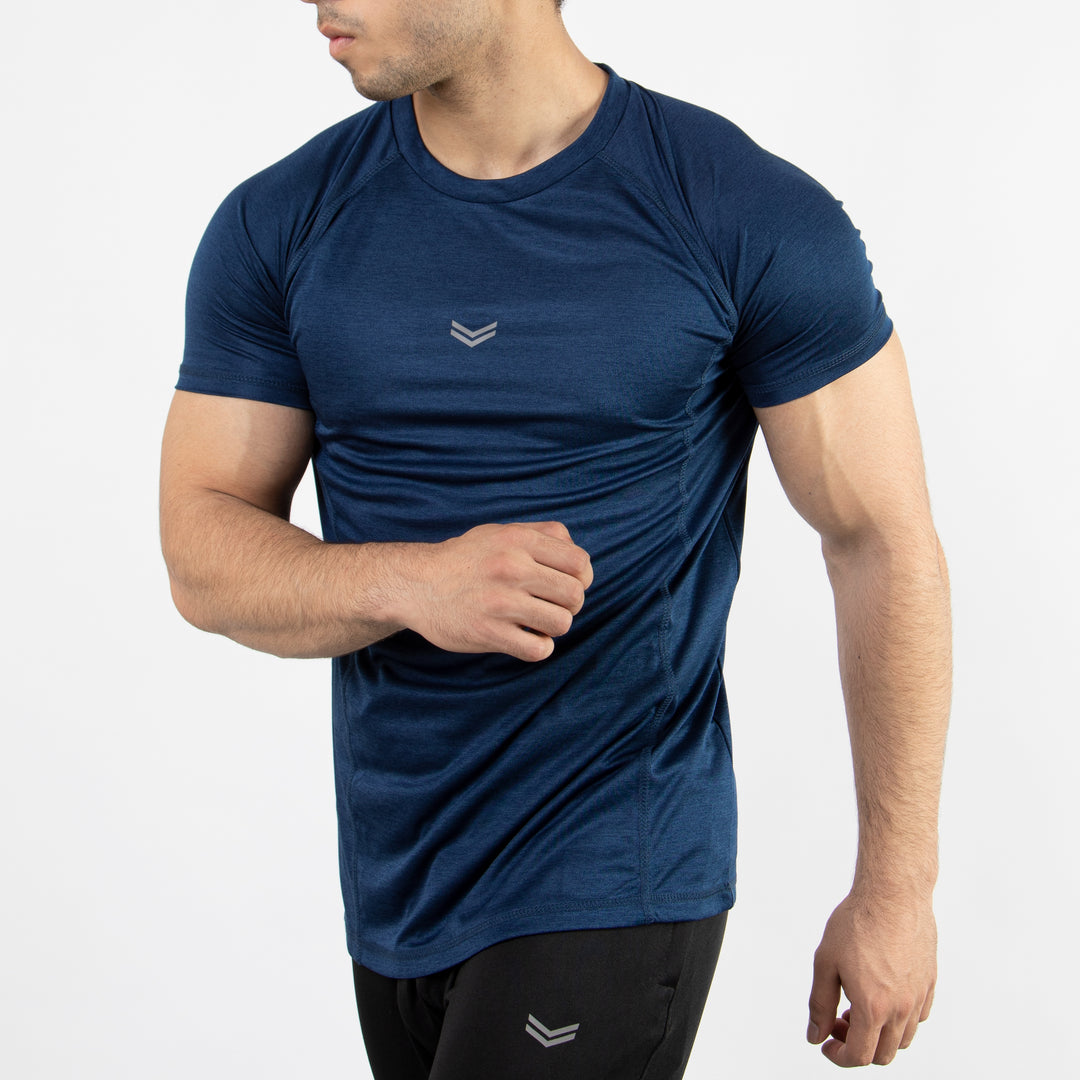 Textured Navy Quick Dry Tee with Thread Detailing & Reflector Logo