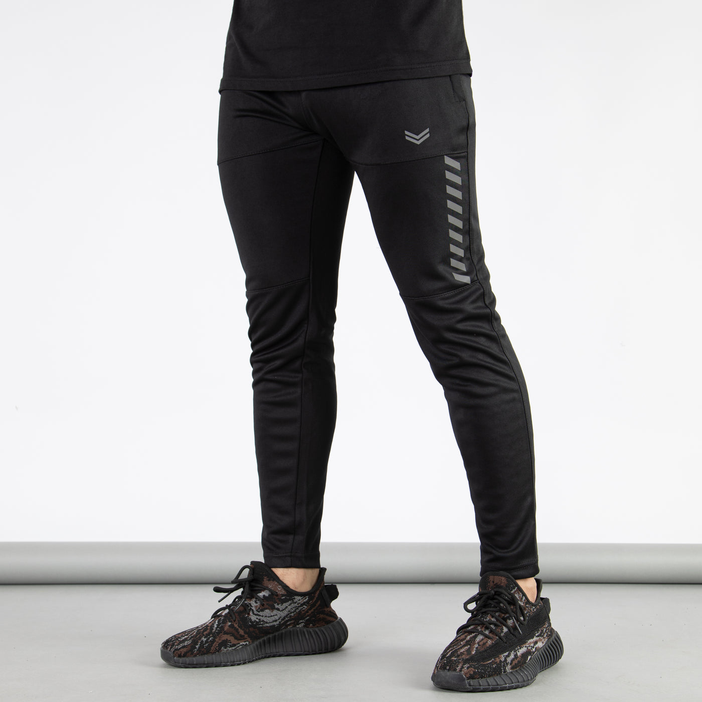 Black Front Paneled Quick Dry Bottoms with Striped Reflectors
