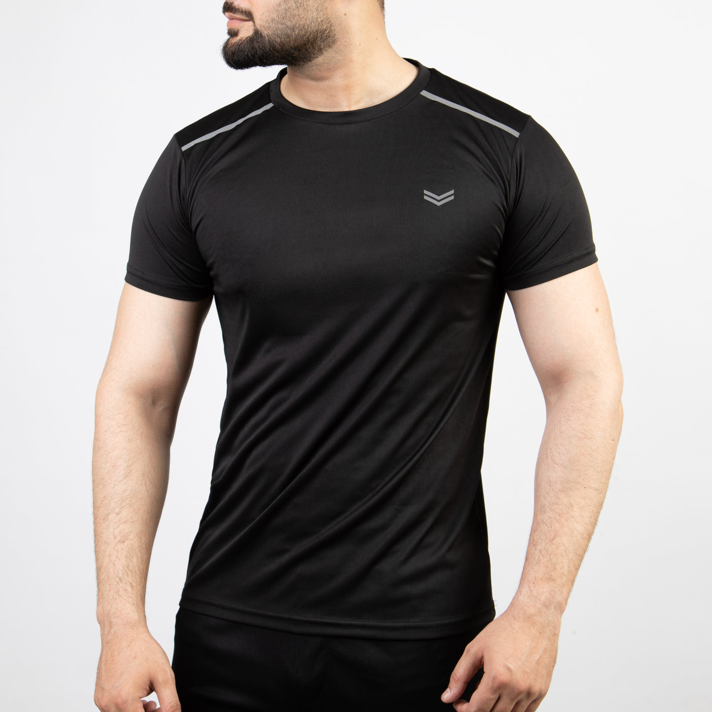 Black Quick Dry T-Shirt with Shoulder Reflectors