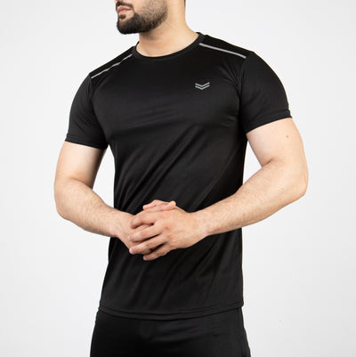 Black Quick Dry T-Shirt with Shoulder Reflectors