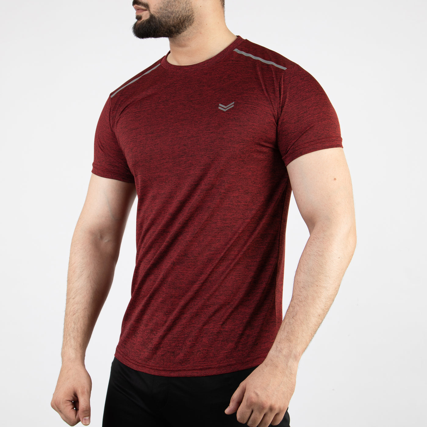 Textured Maroon Quick Dry T-Shirt with Shoulder Reflectors