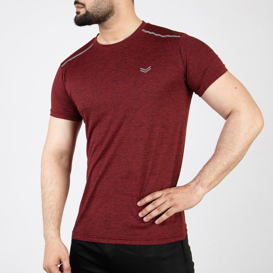 Textured Maroon Quick Dry T-Shirt with Shoulder Reflectors