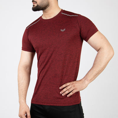 Textured Maroon Quick Dry T-Shirt with Shoulder Reflectors