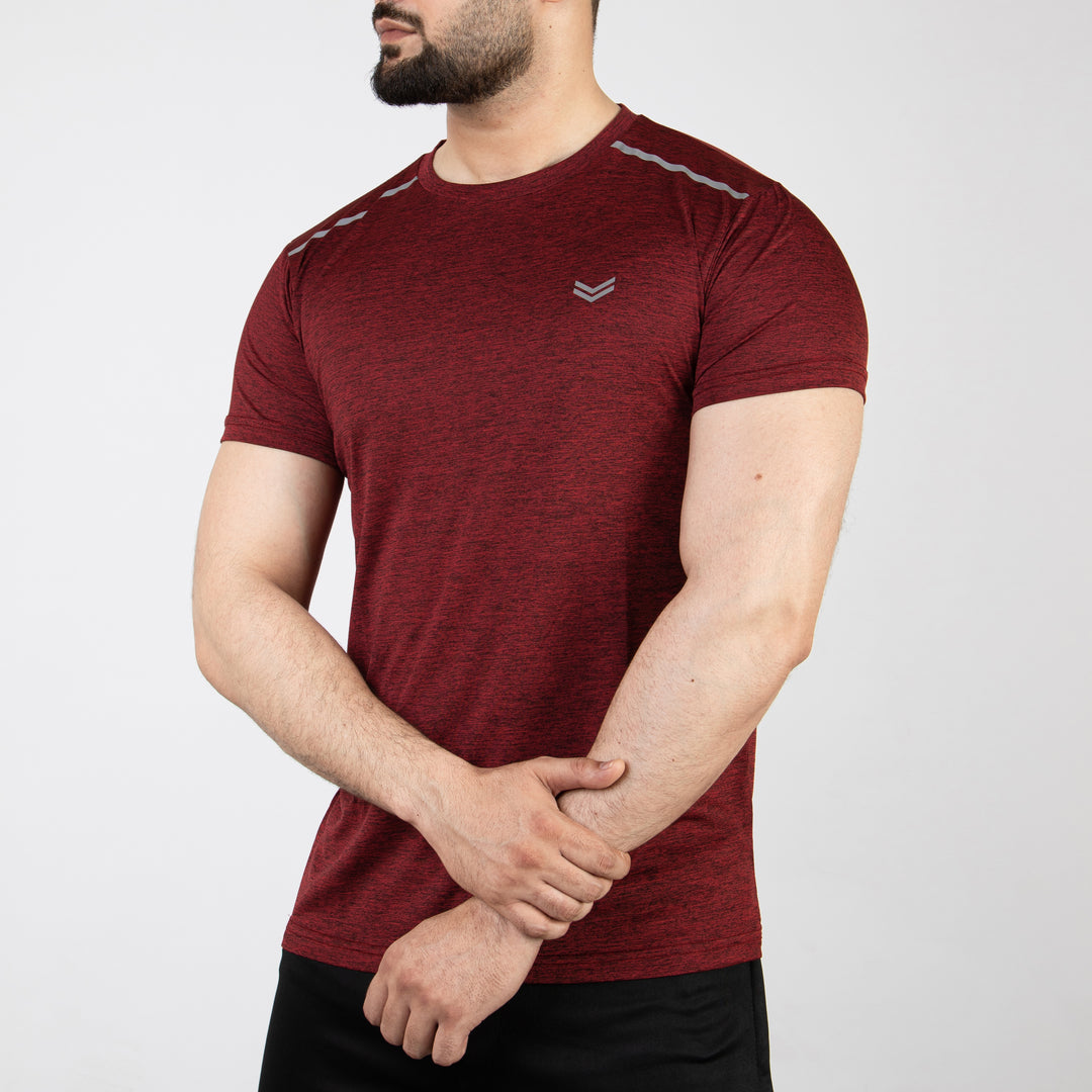 Textured Maroon Quick Dry T-Shirt with Shoulder Reflectors