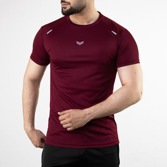 Maroon Quick Dry T-Shirt with Small Front Reflectors