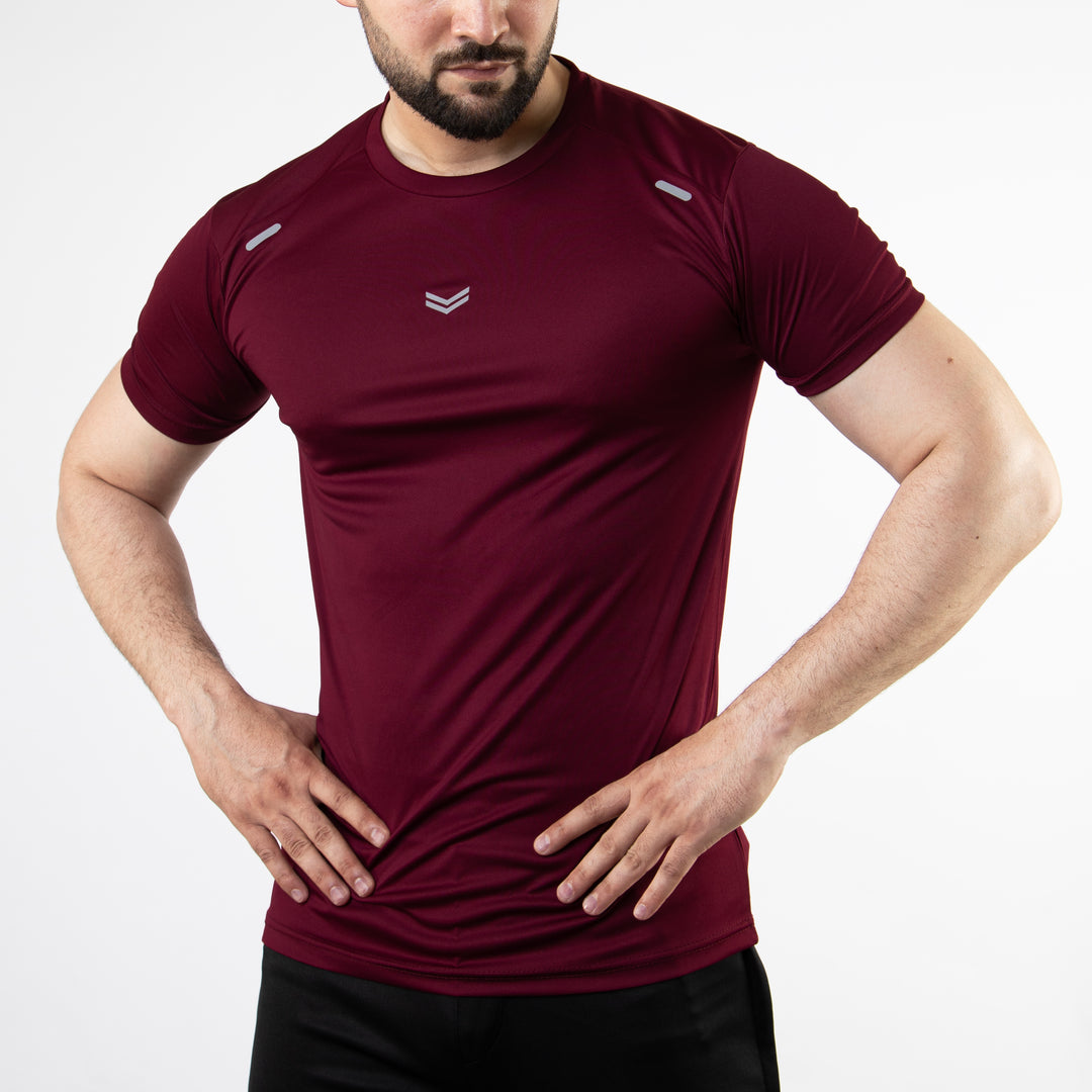 Maroon Quick Dry T-Shirt with Small Front Reflectors