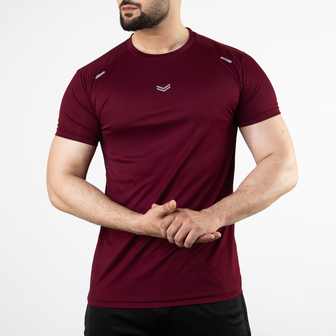 Maroon Quick Dry T-Shirt with Small Front Reflectors