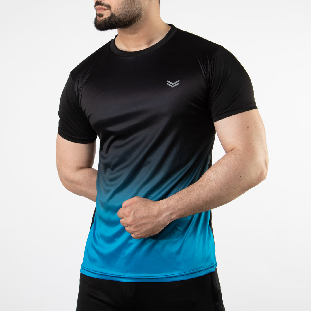 Premium Aqua & Black Gradient Quick Dry T-Shirt