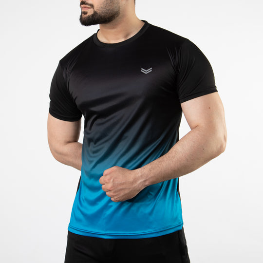 Premium Aqua & Black Gradient Quick Dry T-Shirt