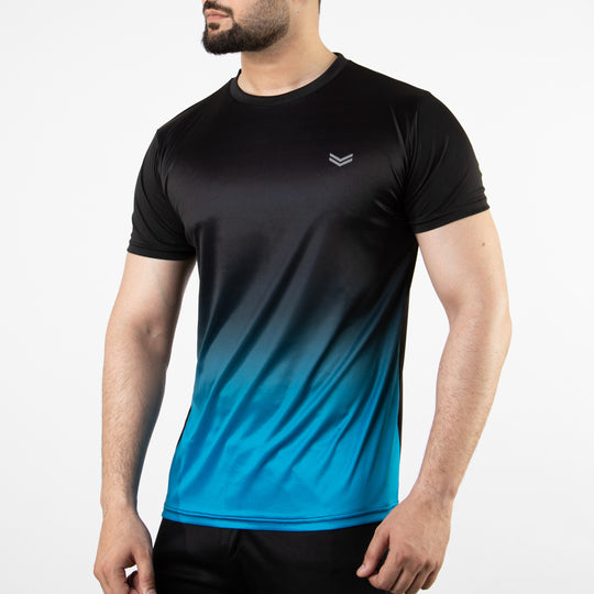 Premium Aqua & Black Gradient Quick Dry T-Shirt