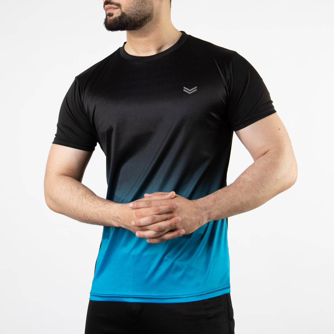 Premium Aqua & Black Gradient Quick Dry T-Shirt