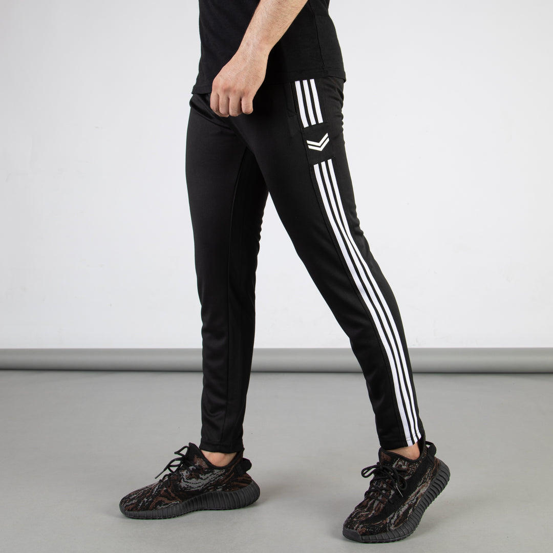 Black Quick Dry Bottoms with Logo & Three White Stripes