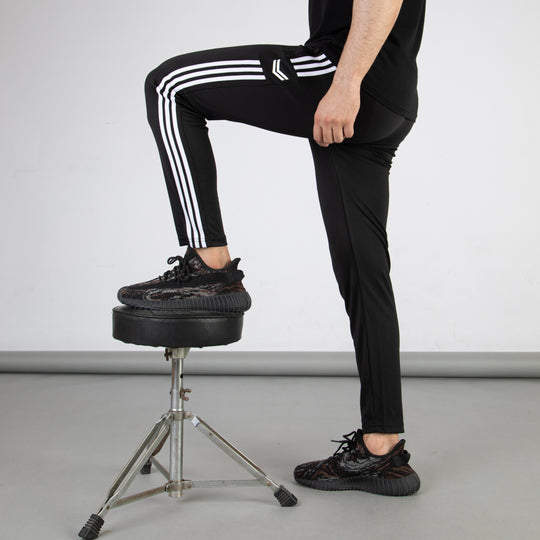 Black Quick Dry Bottoms with Logo & Three White Stripes