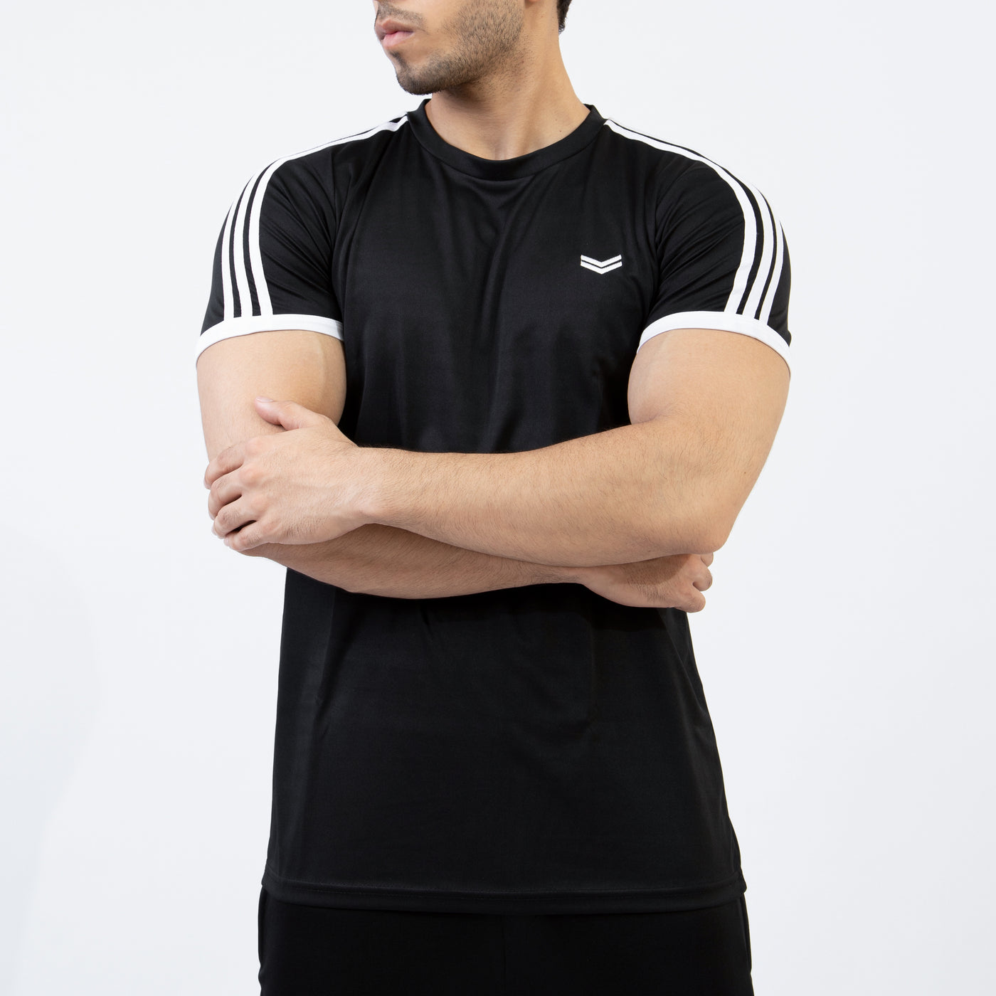 Black Quick Dry Ringer T-Shirt with Three Shoulder Stripes