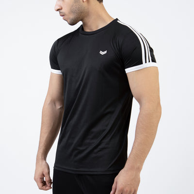 Black Quick Dry Ringer T-Shirt with Three Shoulder Stripes