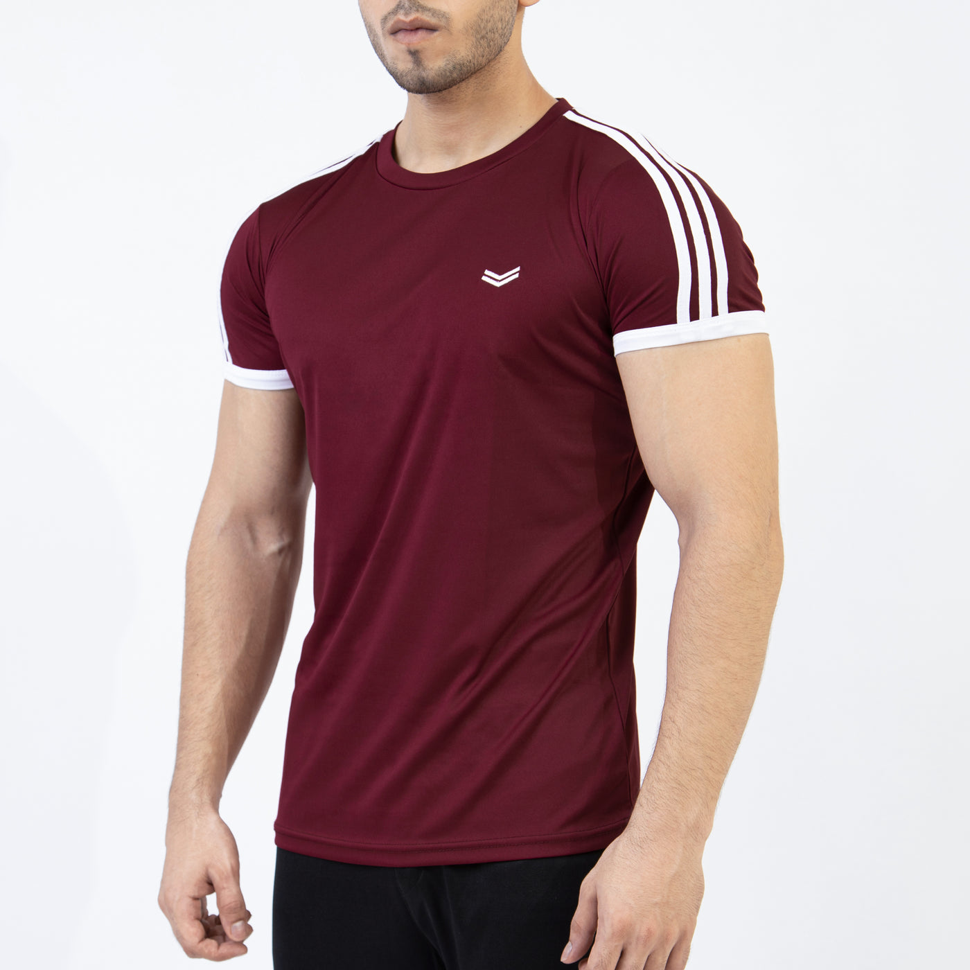 Maroon Quick Dry Ringer T-Shirt with Three Shoulder Stripes