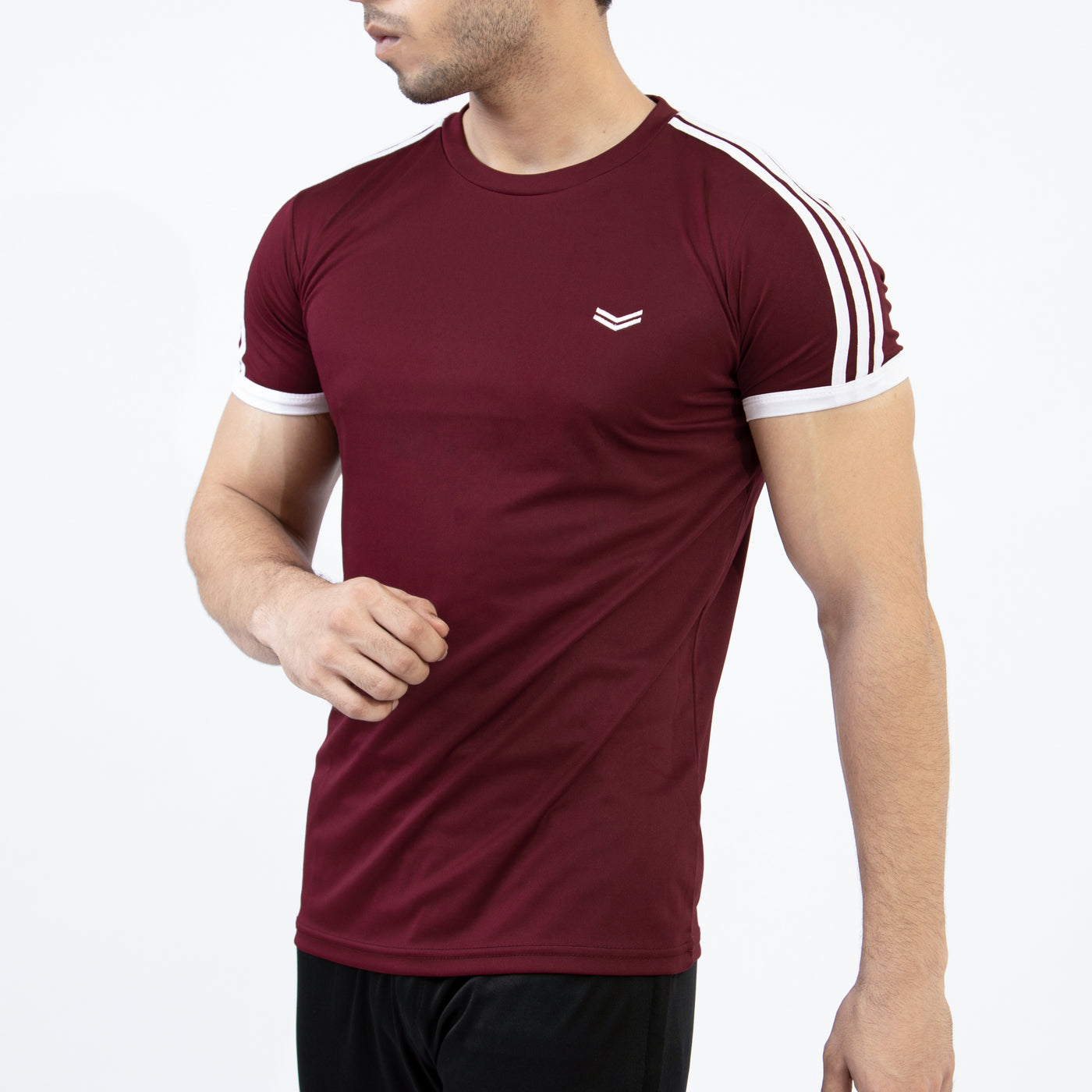Maroon Quick Dry Ringer T-Shirt with Three Shoulder Stripes