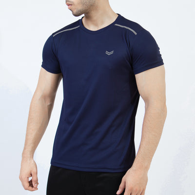 Navy Mesh Quick Dry T-Shirt with Shoulder Reflectors