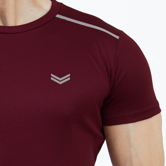 Maroon Mesh Quick Dry T-Shirt with Shoulder Reflectors