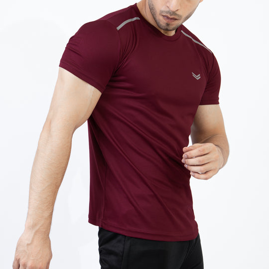 Maroon Mesh Quick Dry T-Shirt with Shoulder Reflectors