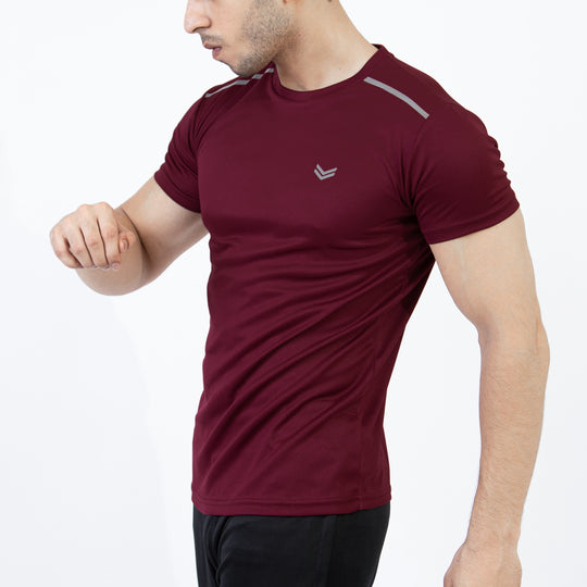 Maroon Mesh Quick Dry T-Shirt with Shoulder Reflectors