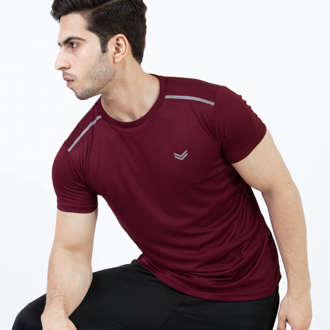 Maroon Mesh Quick Dry T-Shirt with Shoulder Reflectors