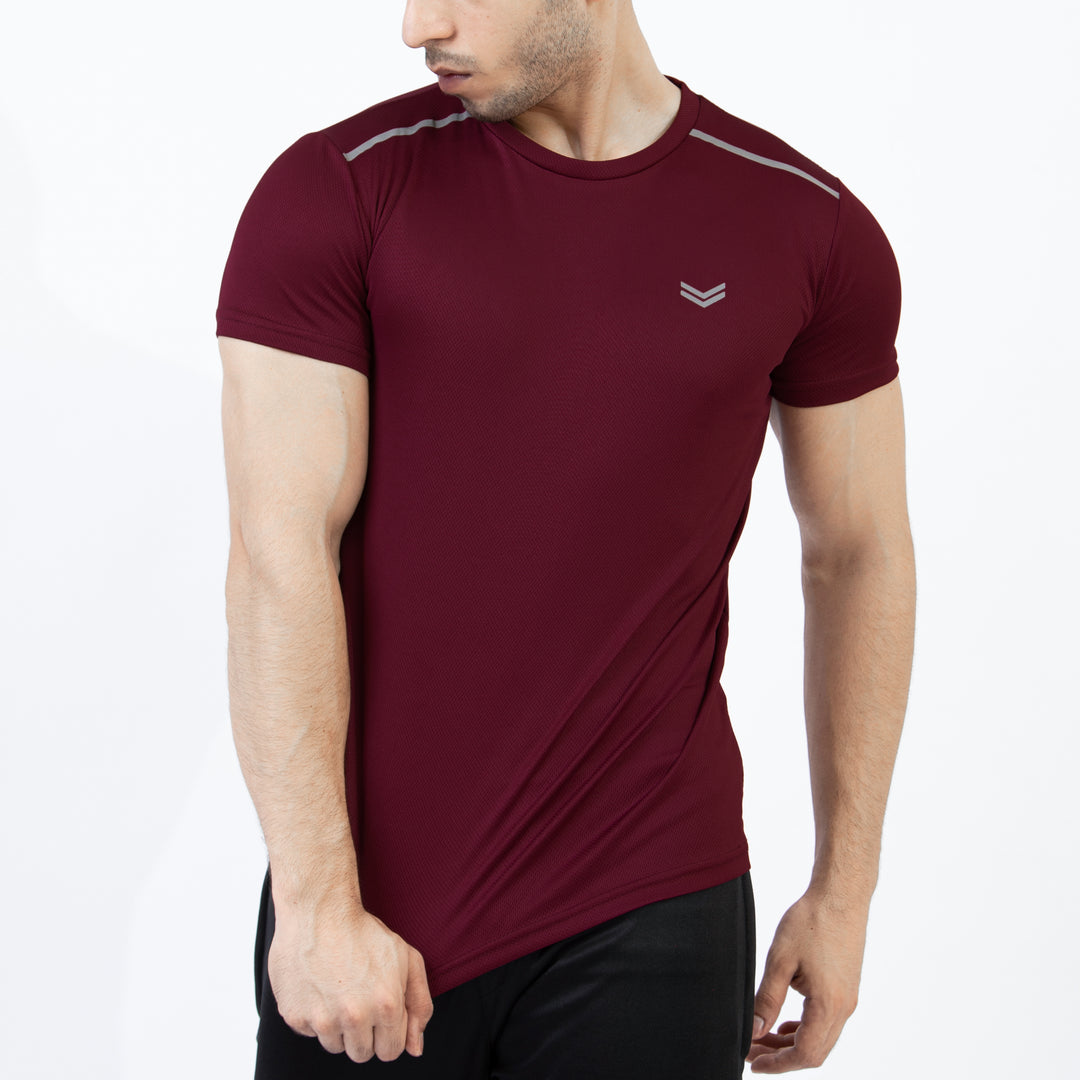 Maroon Mesh Quick Dry T-Shirt with Shoulder Reflectors