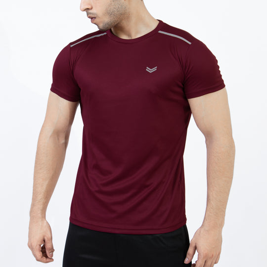 Maroon Mesh Quick Dry T-Shirt with Shoulder Reflectors