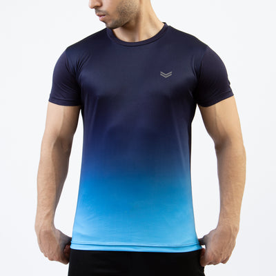Premium Aqua & Navy Gradient Quick Dry T-Shirt