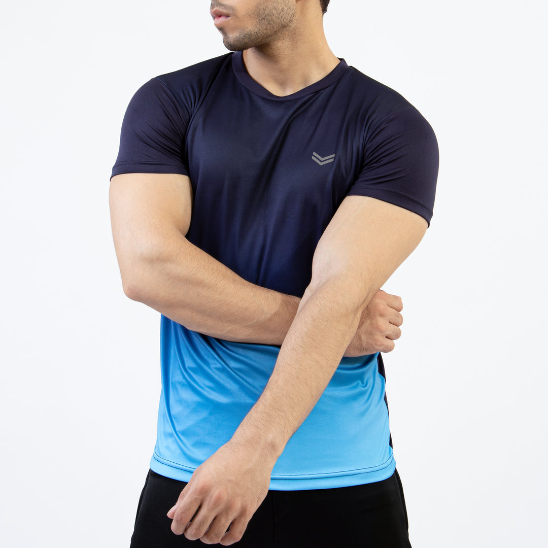 Premium Aqua &amp; Navy Gradient Quick Dry T-Shirt — view 4