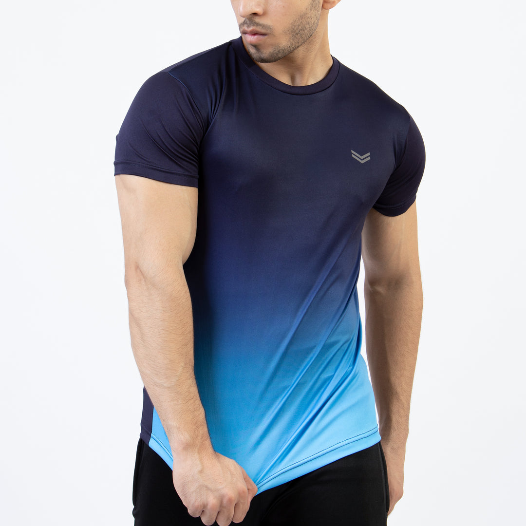 Premium Aqua &amp; Navy Gradient Quick Dry T-Shirt — view 5