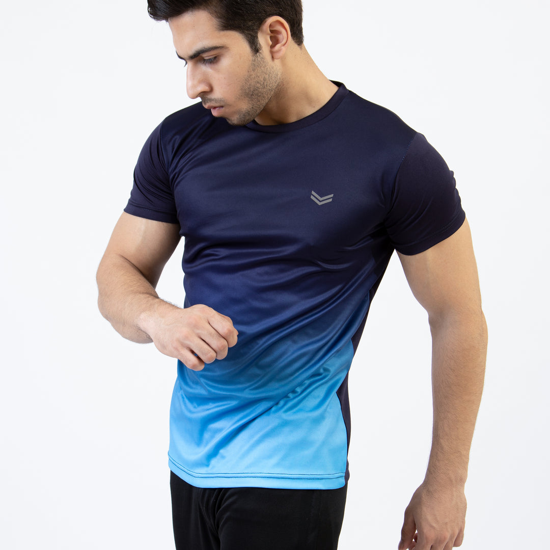 Premium Aqua &amp; Navy Gradient Quick Dry T-Shirt