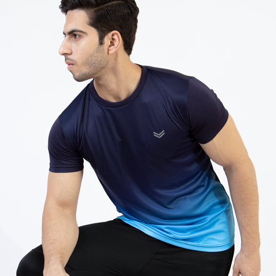 Premium Aqua &amp; Navy Gradient Quick Dry T-Shirt — view 3