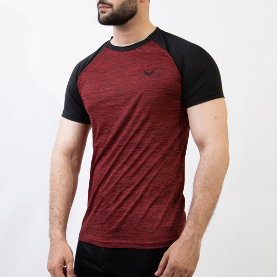 Maroon Melange Quick Dry Tee with Black Raglan Sleeves