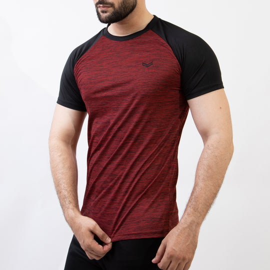 Maroon Melange Quick Dry Tee with Black Raglan Sleeves