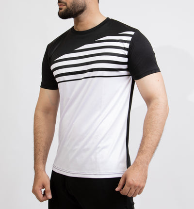 Premium Black & White Diagonal Lines Quick Dry T-Shirt