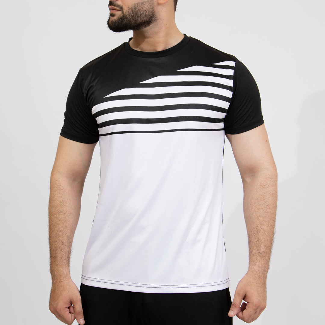 Premium Black & White Diagonal Lines Quick Dry T-Shirt