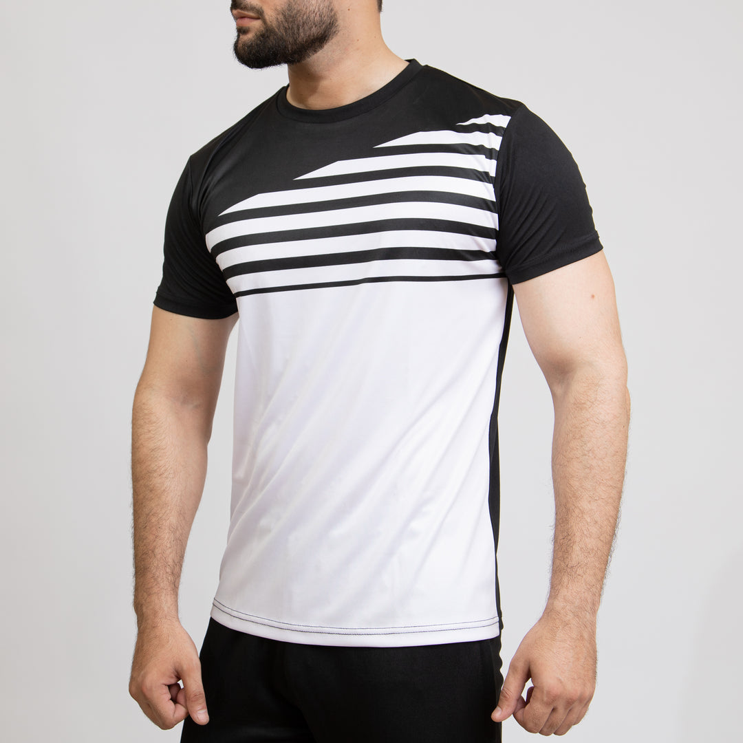 Premium Black & White Diagonal Lines Quick Dry T-Shirt