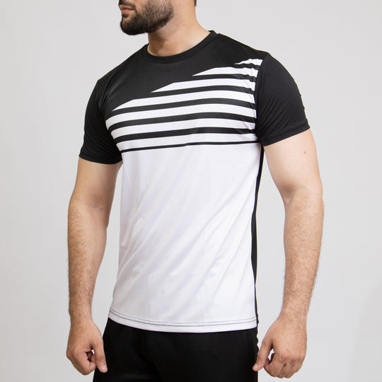 Premium Black & White Diagonal Lines Quick Dry T-Shirt